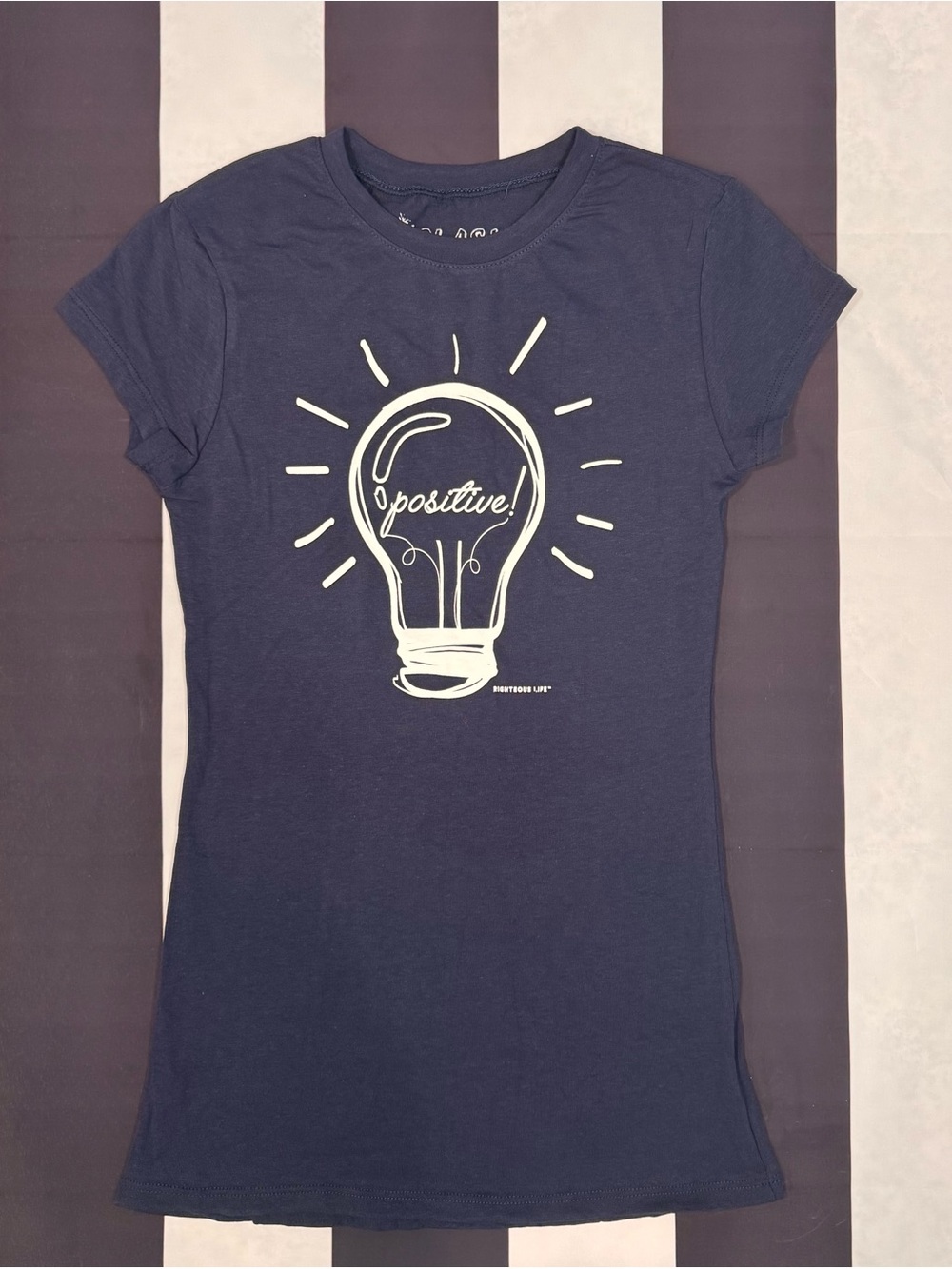 Splash Navy Blue Tee with Cream Lightbulb Graphic
